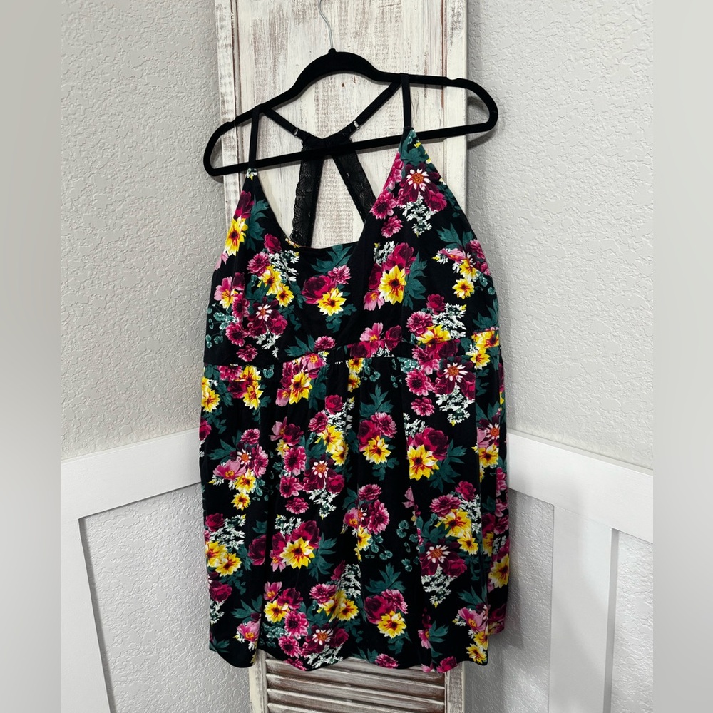 Cute!! Cacique Black Floral Lace-Back Lounge Gown PJ Lingerie 26/28